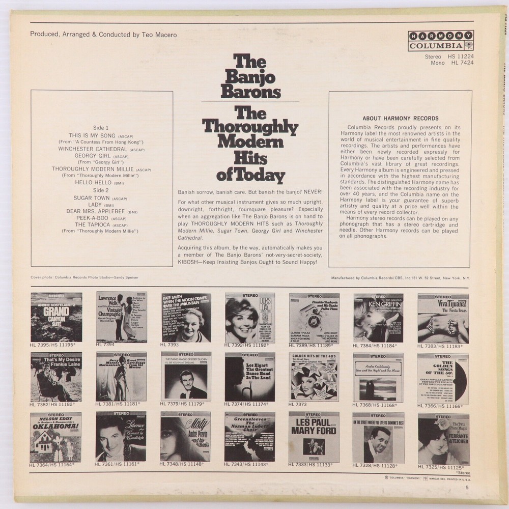 The Banjo Barons – The Throroughly Modern Hits Of Today Vinyl LP Record HS 11224 - Picture 2 of 16